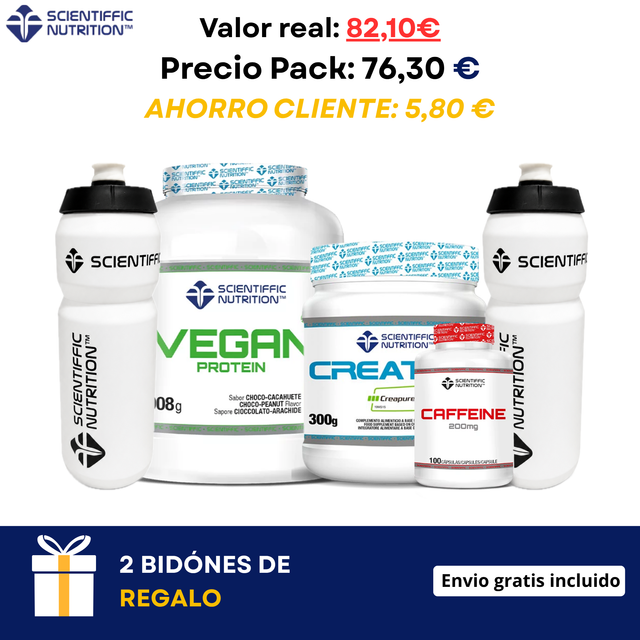 ¡2 Bidones de regalo! Vegan protein+ Creatina creapure+ cafeina 200mg.