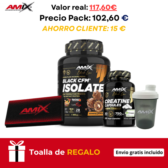 ¡Toalla de regalo! Proteina Black CFM Isolate + Creatina Creapure + Shaker.
