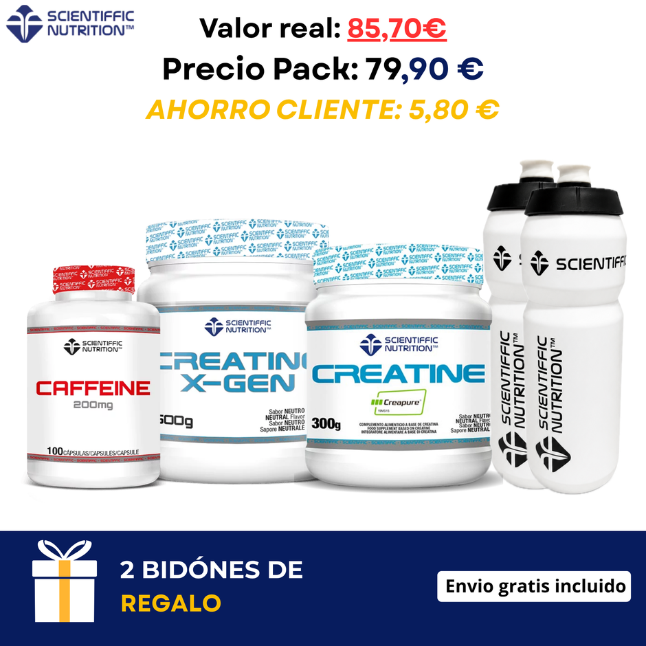 ¡2 Bidones de regalo! Creatina x- gen + Creatina Creapure + Cafeina 200mg.