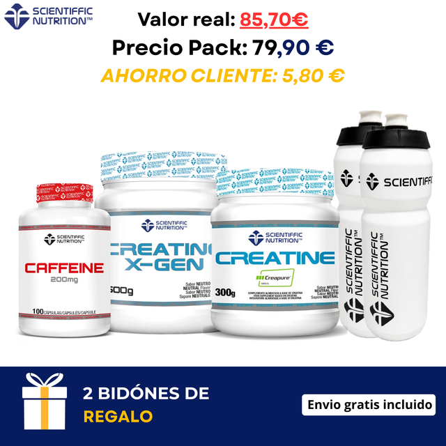 ¡2 Bidones de regalo! Creatina x- gen + Creatina Creapure + Cafeina 200mg.
